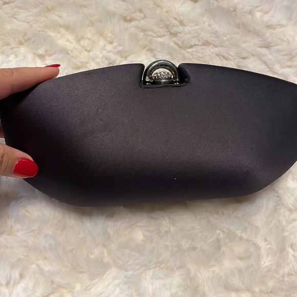 RODO satin Swarovski clutch shell evening bag / chain shoulder strap gunmetal - Picture 10 of 14